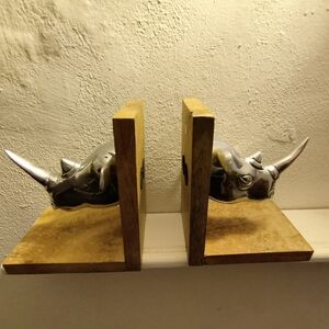Silver Rhino Bookends (SANIBEL HOME)